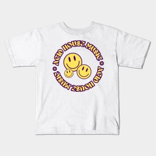 ACID HOUSE  - Circular Font With  3 Smileys (purple/yellow) Kids T-Shirt